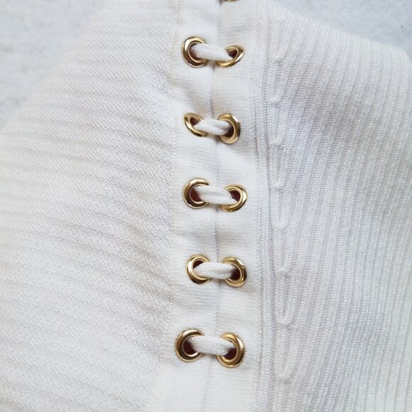 INC Ivory Ribbed Sweater Lace Up Eyelet Detail MEDIUM Long Sleeve Stretch - Picture 9 of 11